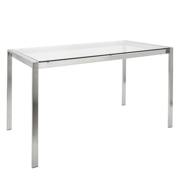 Lumisource Fuji Dining Table in Stainless Steel with Clear Glass Top TB-FUJI4728 CL